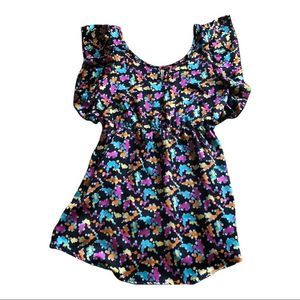 My Story Silky Floral Scoop Neck Ruffled Dress